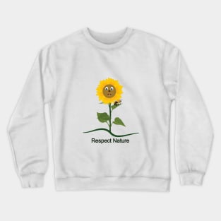 Sunflower cartoon with bee on the leaves Crewneck Sweatshirt